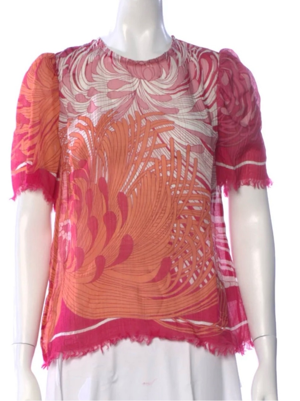 Gucci Pink & Orange Swirl Print Short Sleeve Blouse